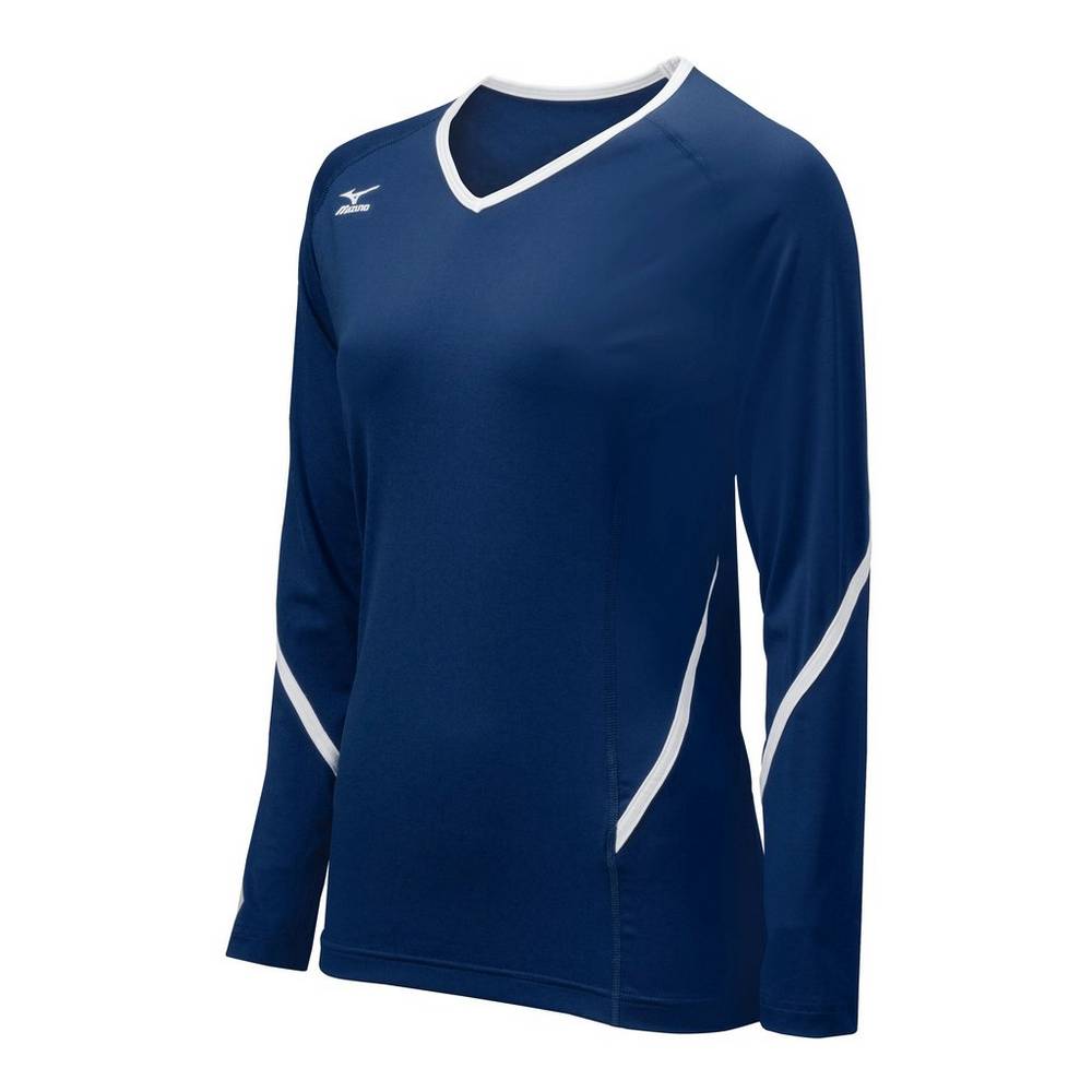 Jerseys Mizuno Techno Generation Long Sleeve Mujer Azul Marino/Blancas Comprar IVDZ-61940